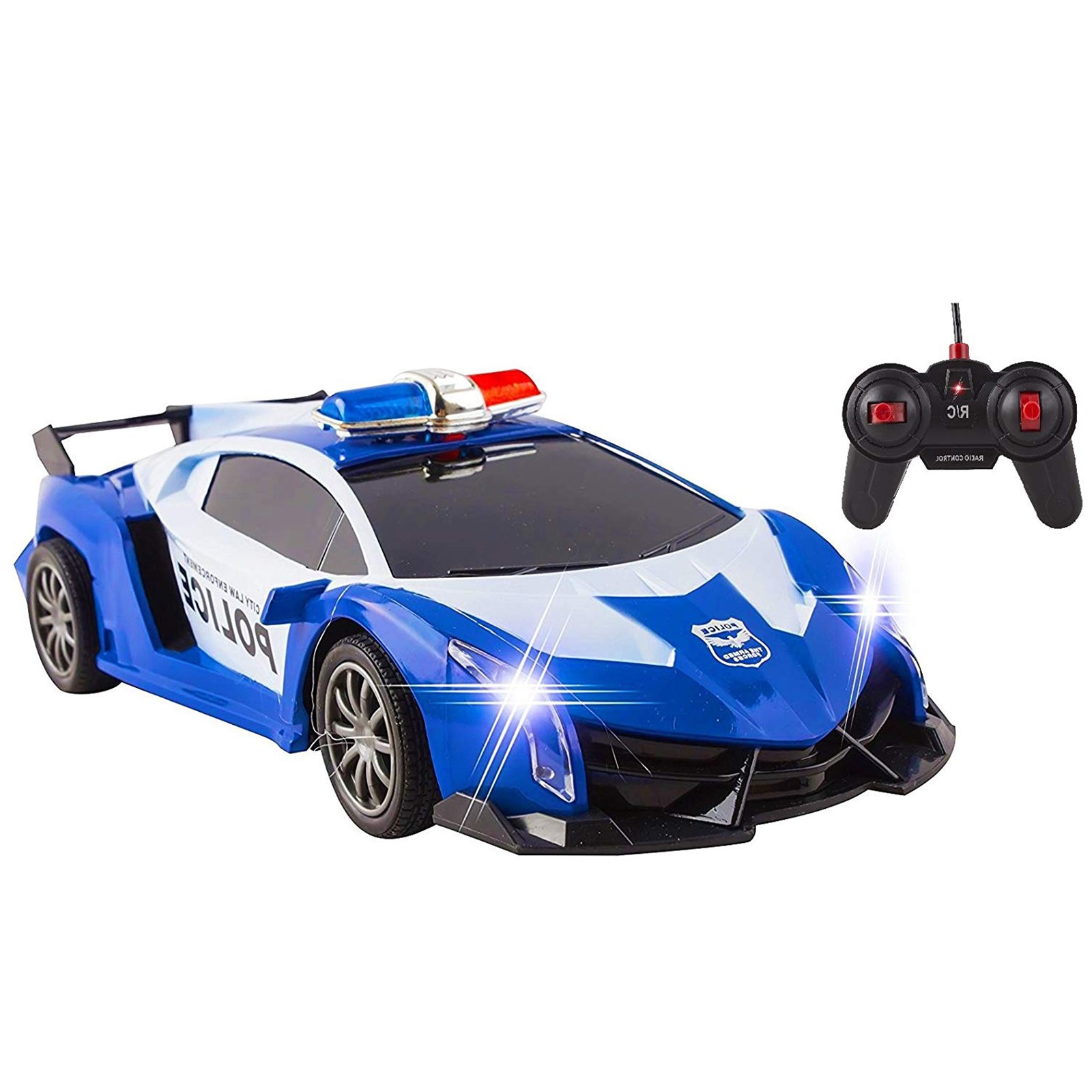 Police RC Car For Kids Super Exotic Large Remote Control Easy To Operate Toy Sports Car with Working Headlights And Sirens Perfect Cop Race Vehicle (Blue)