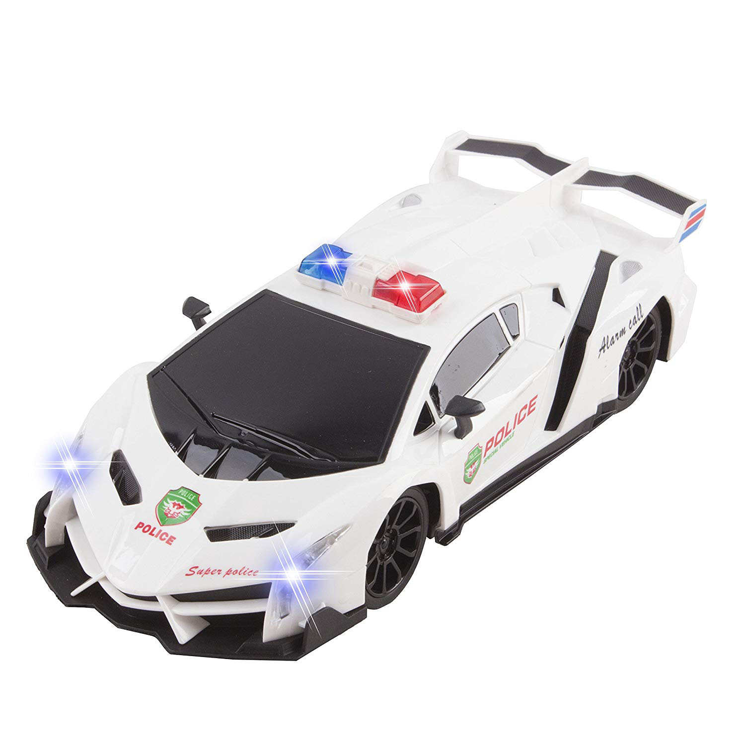 Police RC Car For Kids Super Exotic Large Remote Control Easy To Operate Toy Sports Car with Working Headlights And Sirens Perfect Cop Race Vehicle (White)