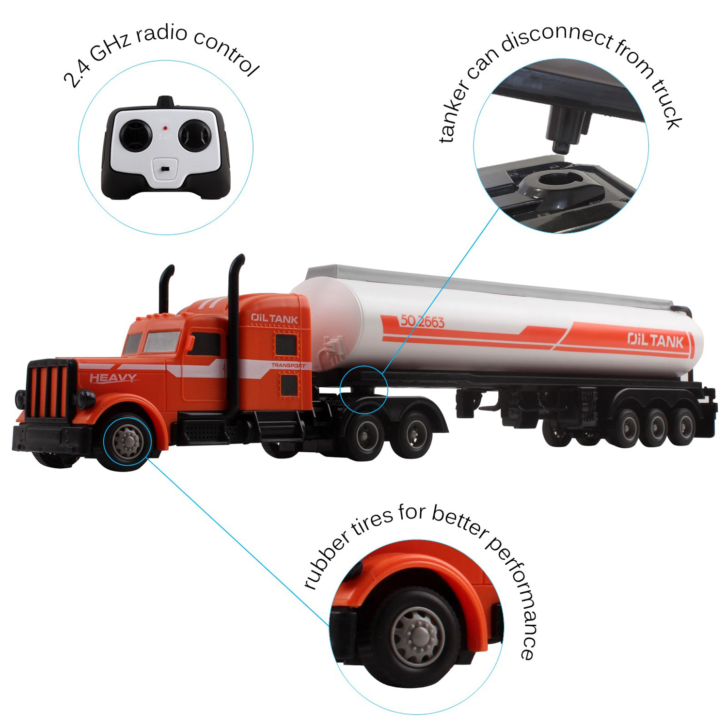 Large RC Toy Semi Truck Fuel Trailer 24Ghz Fast Speed 120 Scale Electric Oil Hauler Rechargeable Remote Control Kids Big Rig Carrier Transporter Vehicle Full Cargo Perfect Childrens Toy Gift