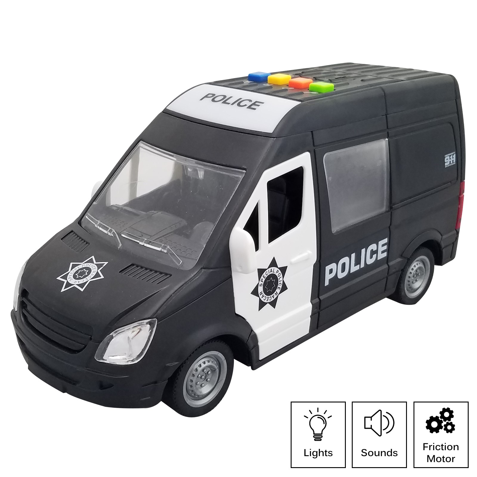 Rescue Police Car Friction Powered 116 Scale With Lights And Sound Effects Durable Kids SWAT Transport Vehicle Push And Go Pretend Play Emergency Toy Cop Van Great Gift For Children Boys Girls TE-90