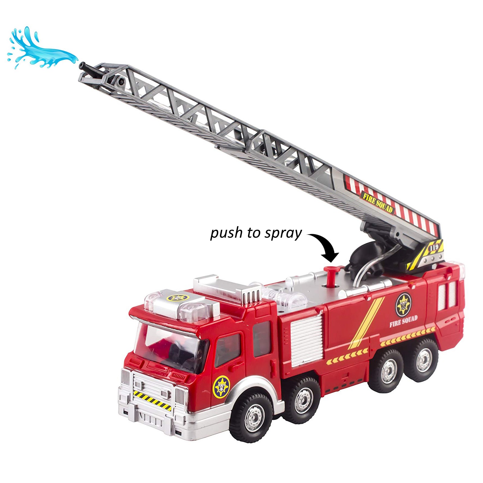 Fire Truck Toy Rescue With Shooting Water Flashing Lights and Siren Sounds Extending Ladder And Water Pump Hose That Shoots Water Perfect Bump And Go Action Firetruck for Boys Girls